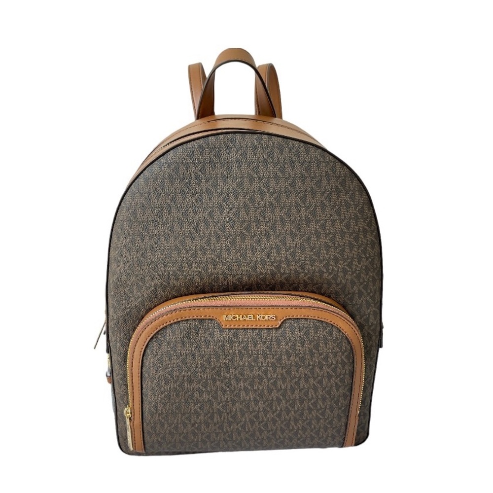 Michael Kors Jaycee Large Leather MK Print Logo Backpack Brown